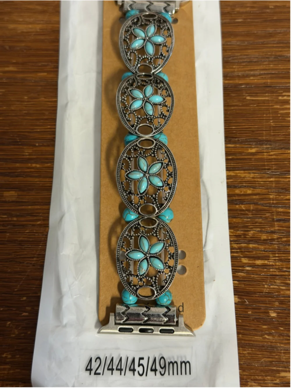 Turquoise Floral Stretch Apple Watch Band 42 44 45 49mm Silver Tone New